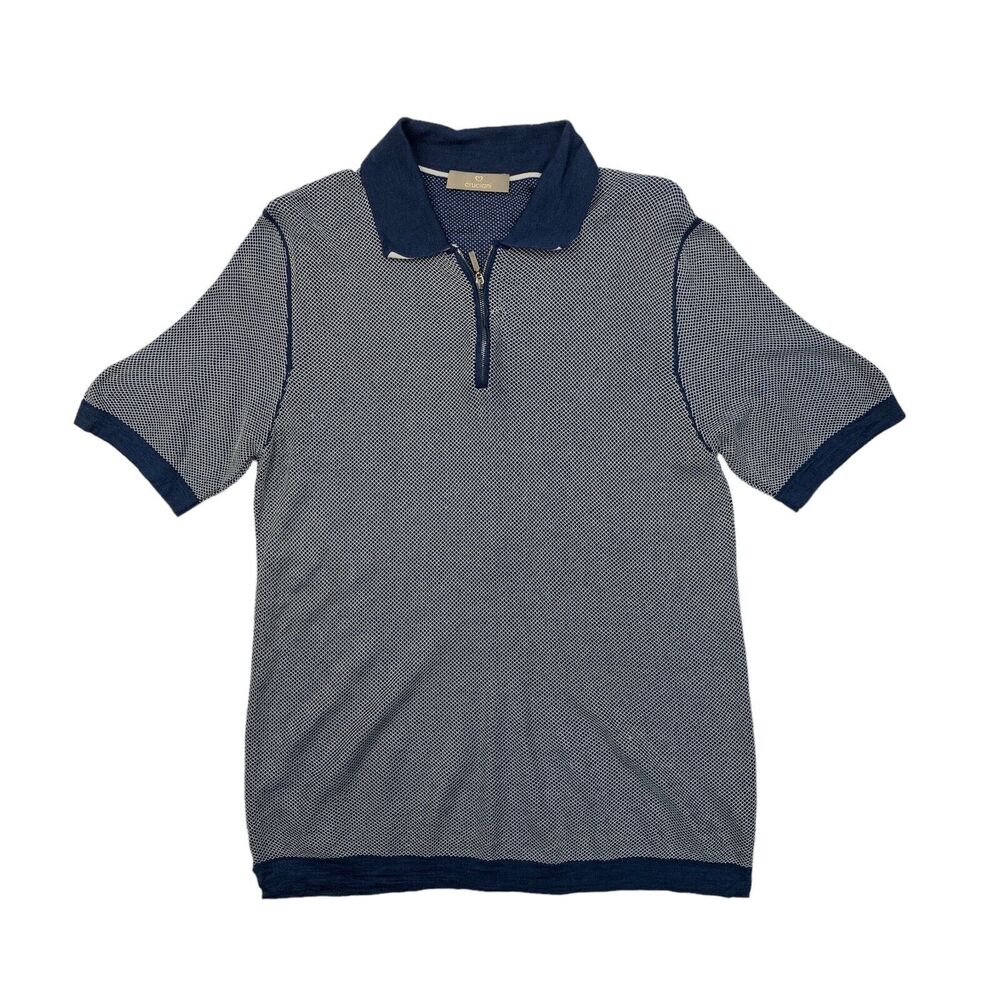 Cruciani Polo Shirt Mens S Small Navy Quarter Zip Collared Travel Work Golf